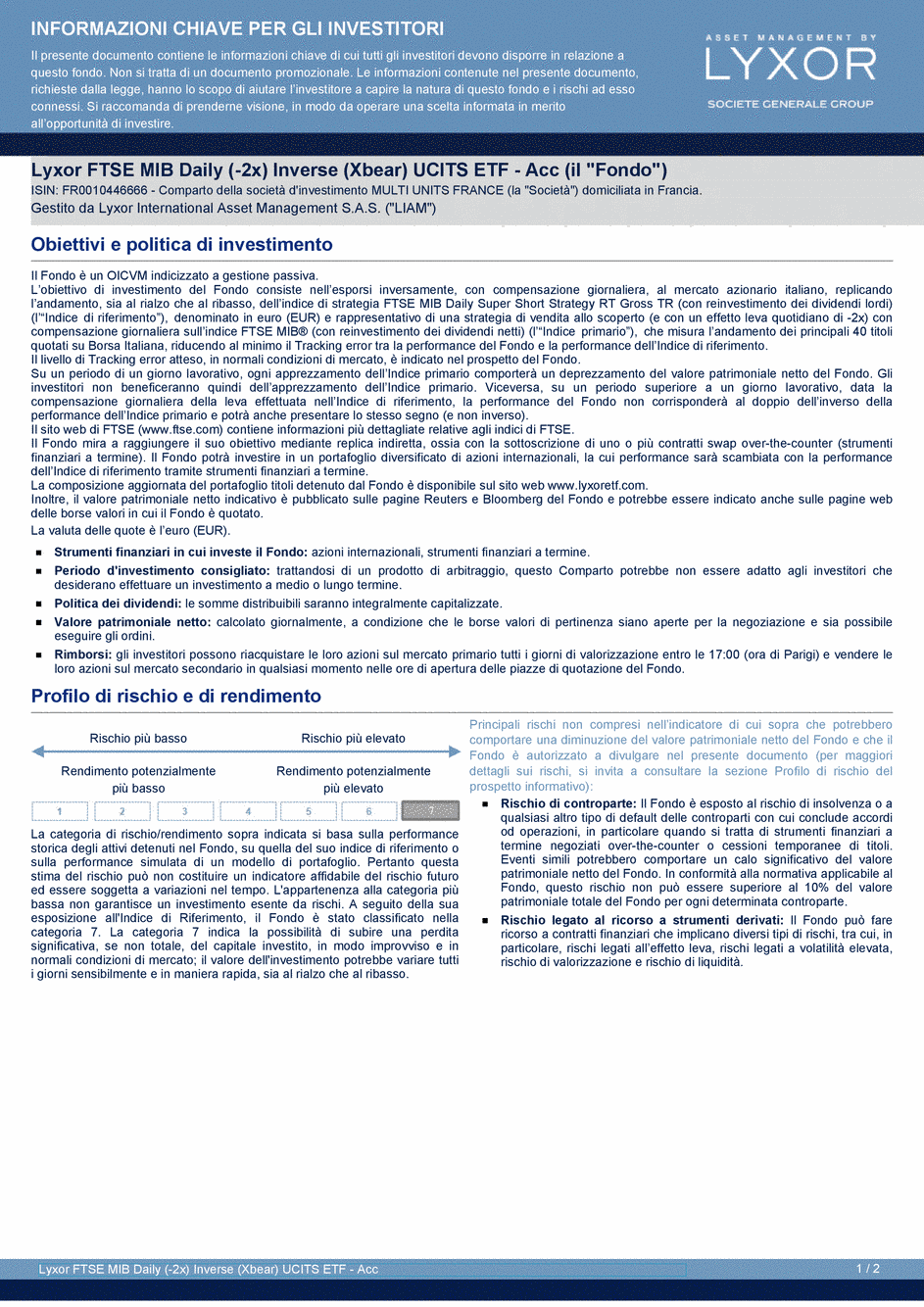 DICI Lyxor FTSE MIB Daily (-2x) Inverse (Xbear) UCITS ETF - Acc - 19/02/2021 - Italien