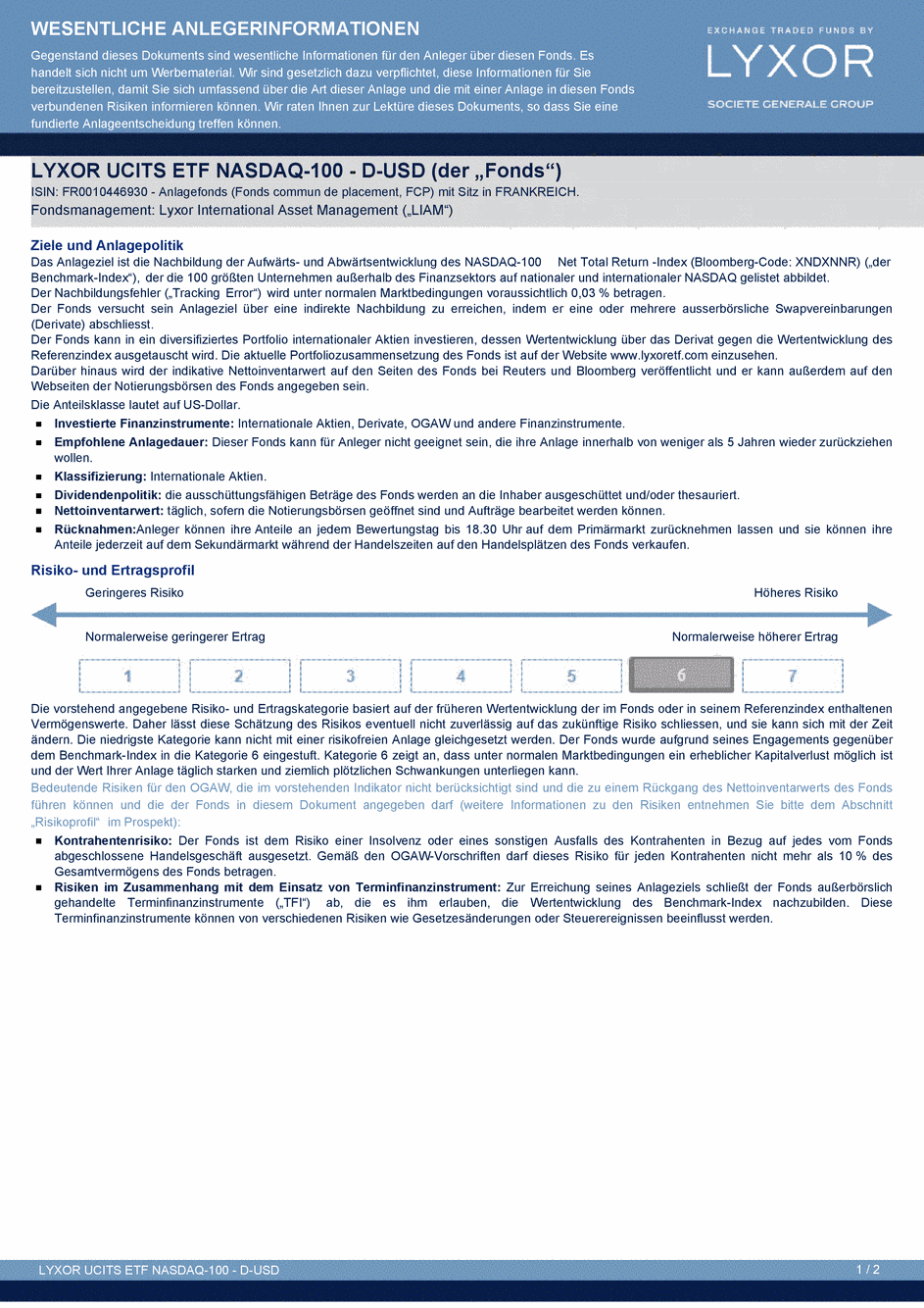 DICI LYXOR NASDAQ-100 UCITS ETF D-USD - 24/02/2015 - Allemand