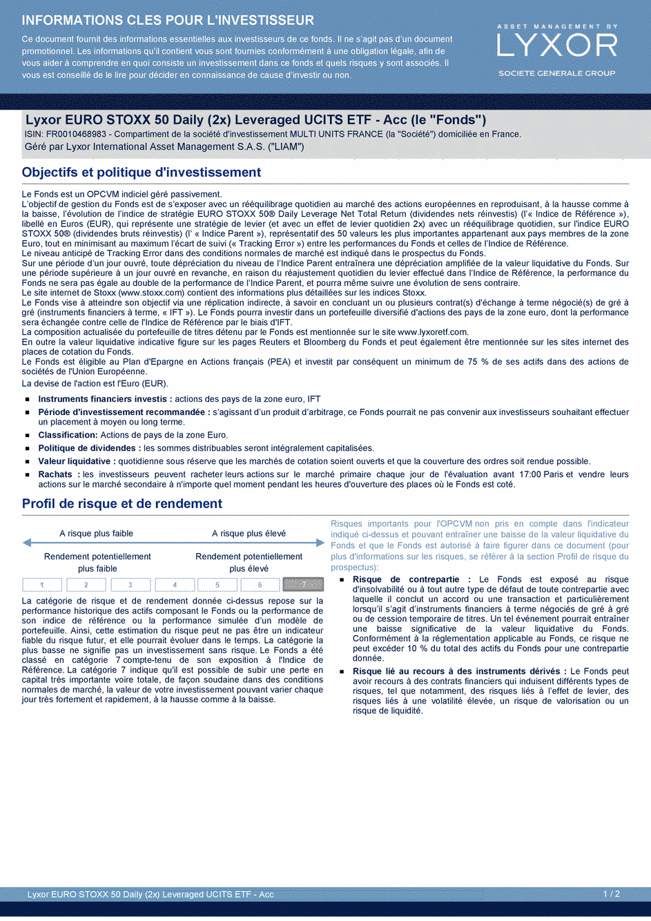 DICI Lyxor EURO STOXX 50 Daily (2x) Leveraged UCITS ETF - Acc - 19/02/2021 - Français