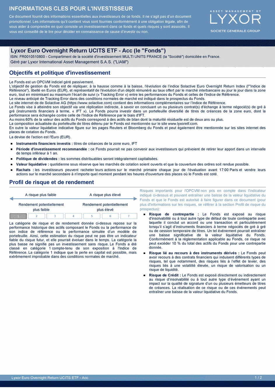 DICI Lyxor Euro Overnight Return UCITS ETF - Acc - 19/02/2021 - Français