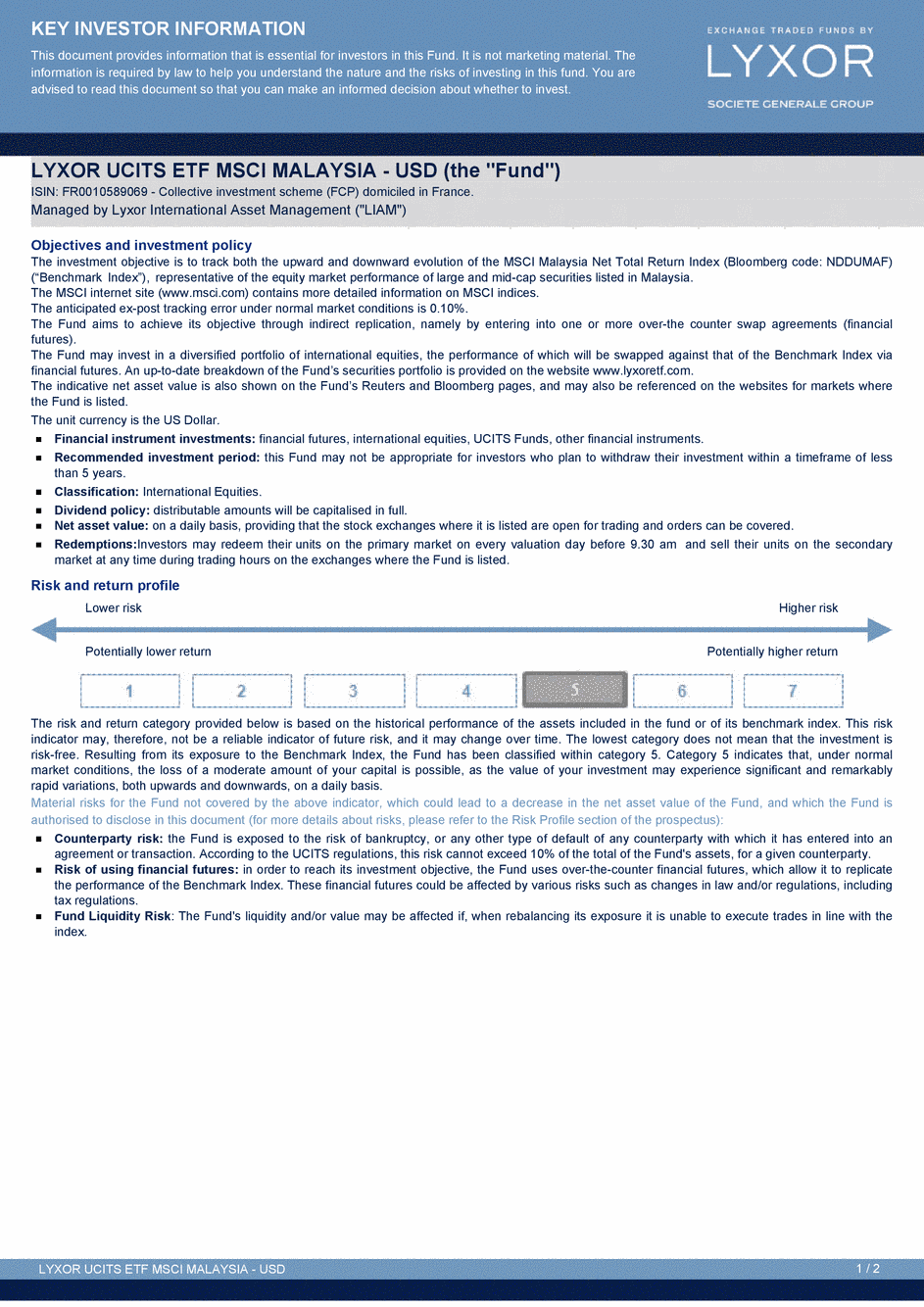 DICI Lyxor MSCI Malaysia UCITS ETF - USD - 27/02/2015 - Anglais