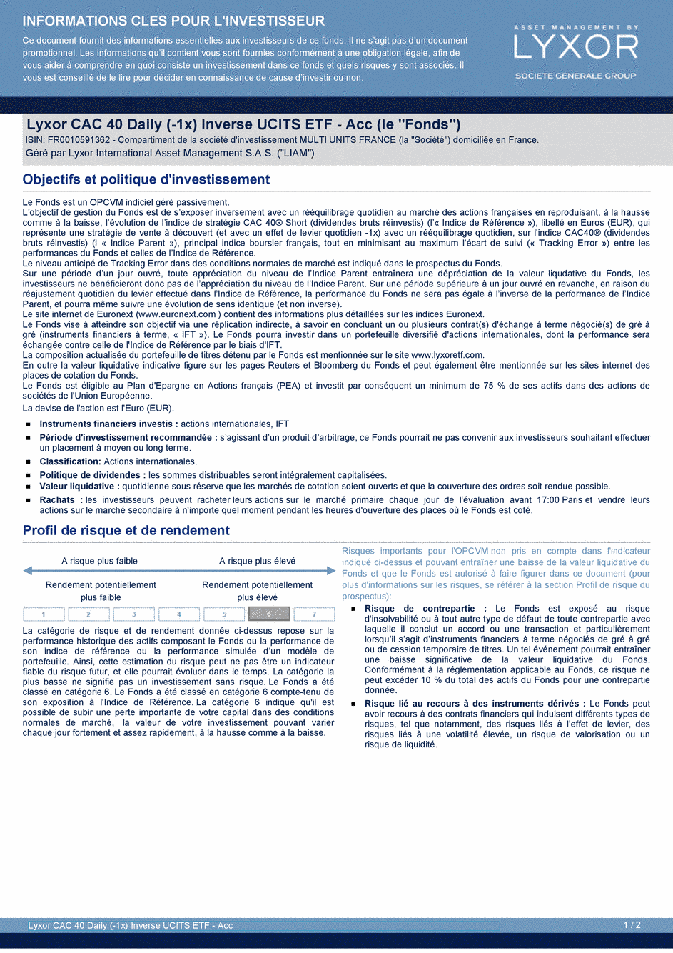 DICI Lyxor CAC 40 Daily (-1x) Inverse UCITS ETF - Acc - 19/02/2020 - Français