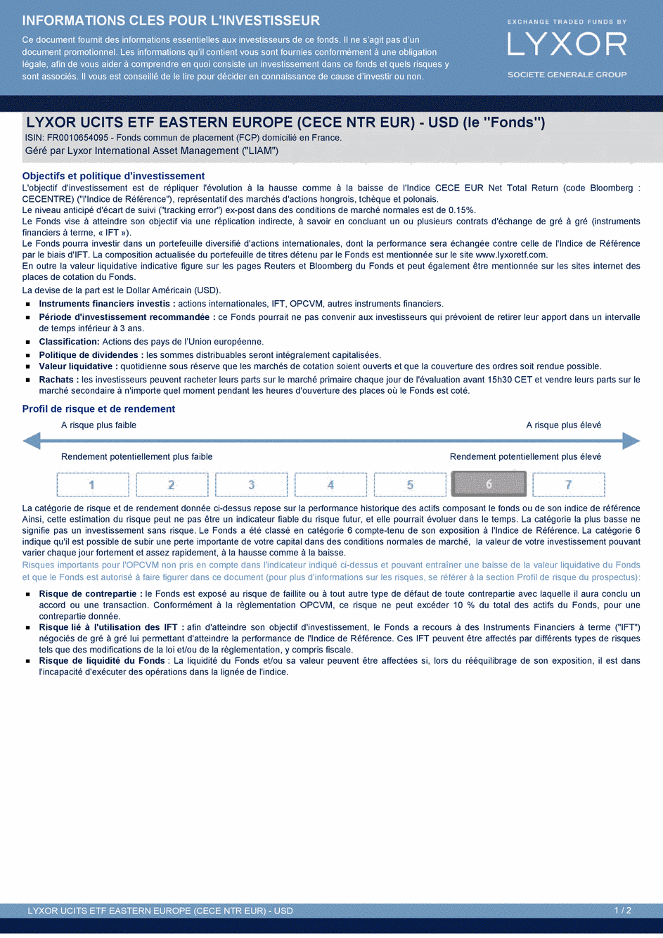DICI LYXOR UCITS ETF EASTERN EUROPE (CECE NTR EUR) USD - 08/09/2015 - Français