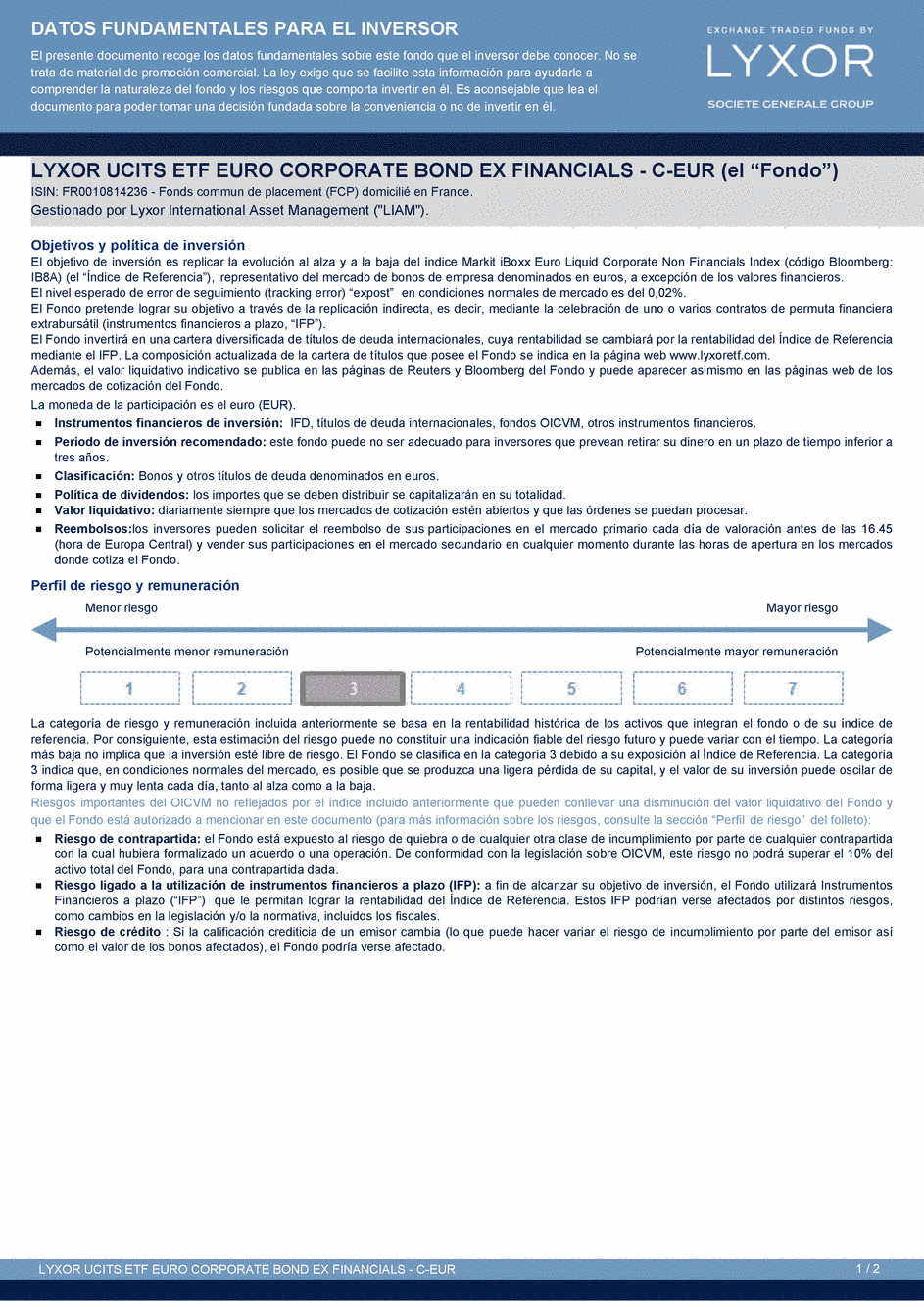 DICI Lyxor Euro Corporate Bond Ex Financials UCITS ETF - Acc - 28/01/2015 - Espagnol