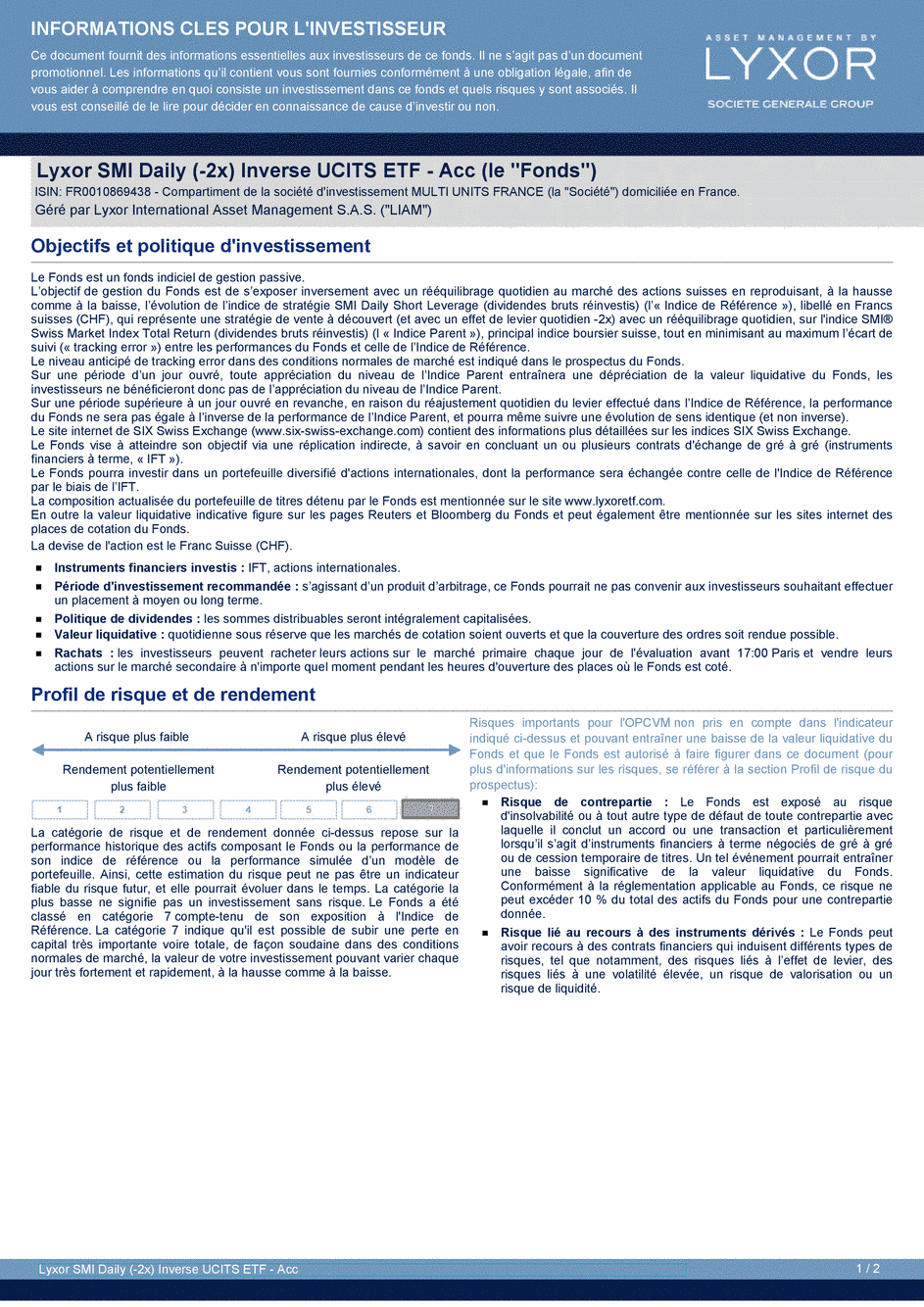 DICI Lyxor SMI Daily (-2x) Inverse UCITS ETF - Acc - 19/02/2020 - Français