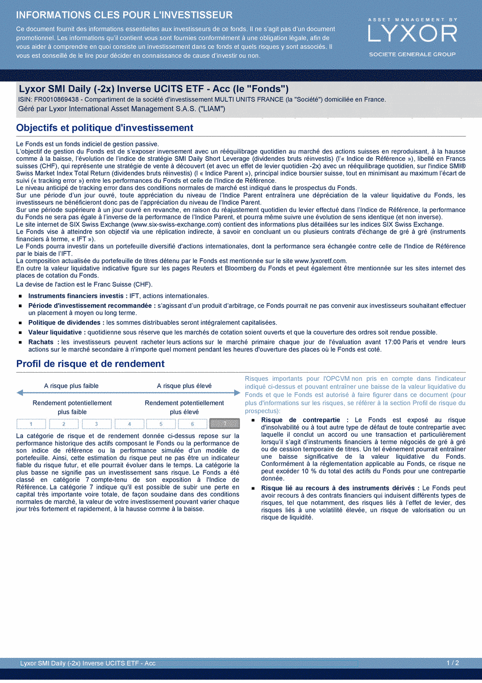 DICI Lyxor SMI Daily (-2x) Inverse UCITS ETF - Acc - 19/02/2021 - Français