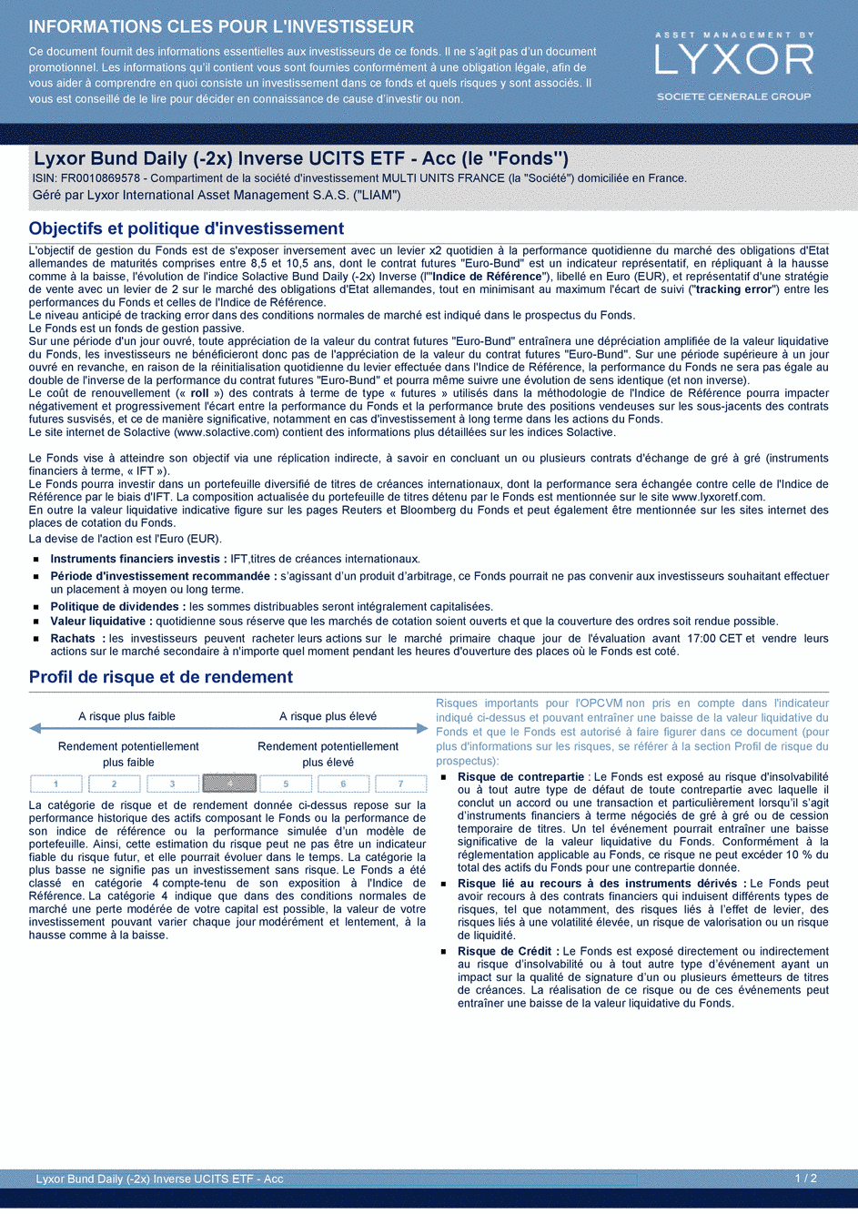 DICI Lyxor Bund Daily (-2x) Inverse UCITS ETF - Acc - 21/06/2019 - Français