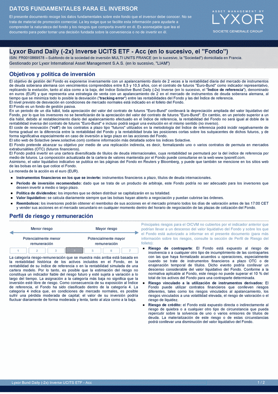 DICI Lyxor Bund Daily (-2x) Inverse UCITS ETF - Acc - 21/06/2019 - Espagnol