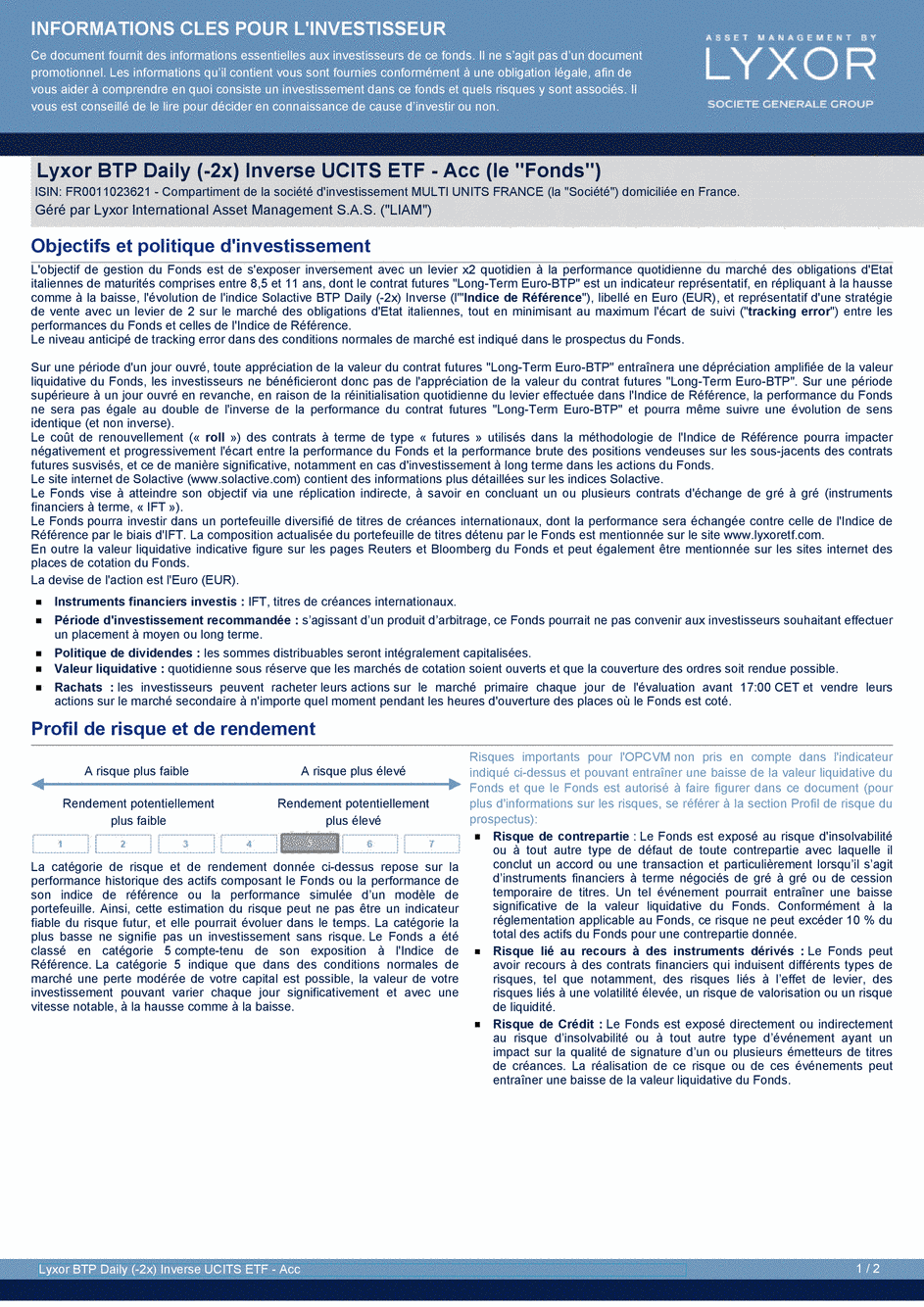 DICI Lyxor BTP Daily (-2x) Inverse UCITS ETF - Acc - 21/06/2019 - Français