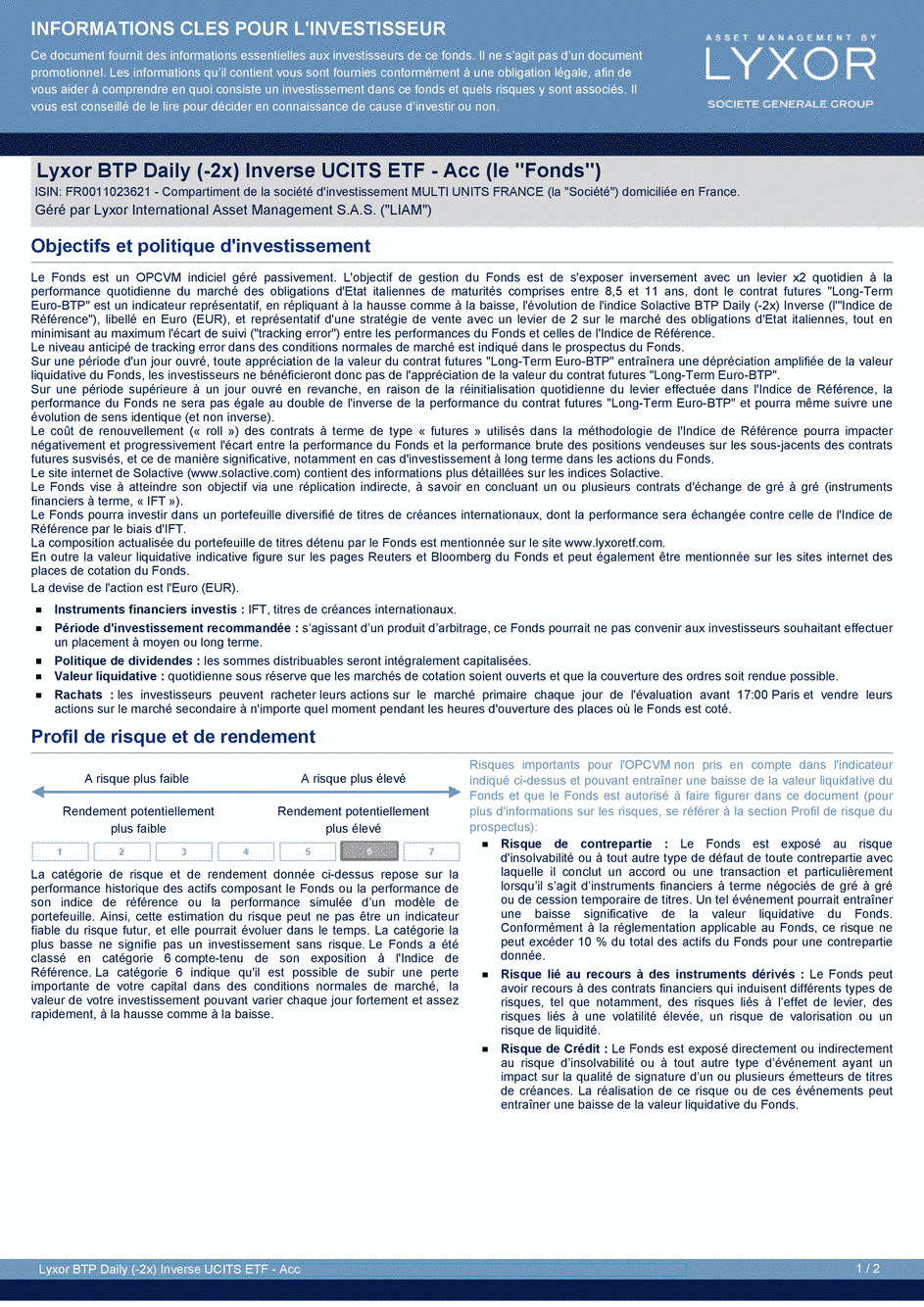 DICI Lyxor BTP Daily (-2x) Inverse UCITS ETF - Acc - 19/02/2020 - Français