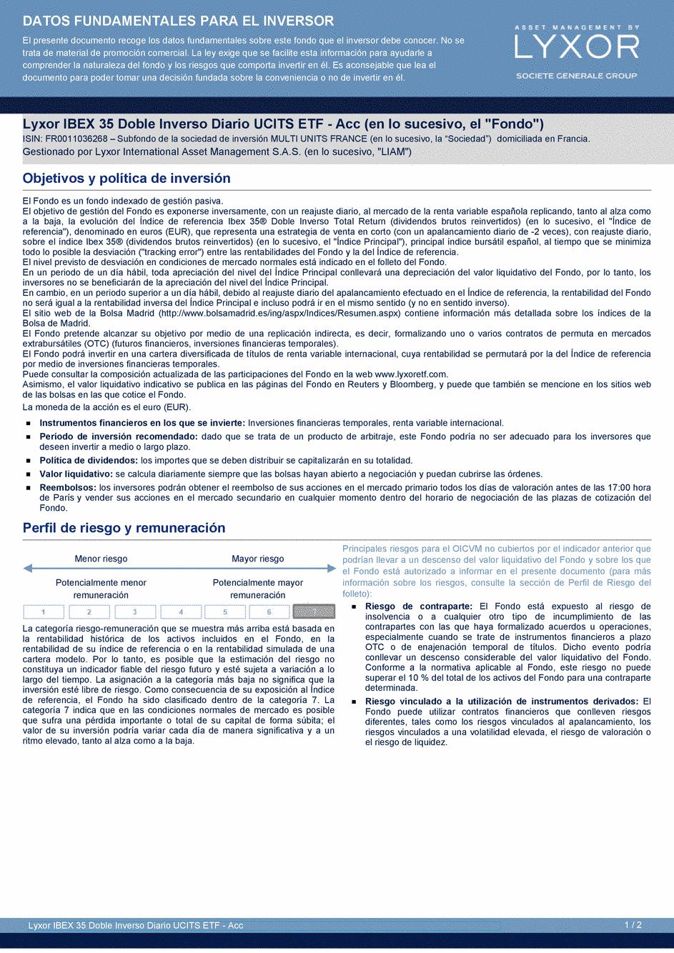 DICI Lyxor IBEX 35 Doble Inverso Diario UCITS ETF - Acc - 19/02/2021 - Espagnol