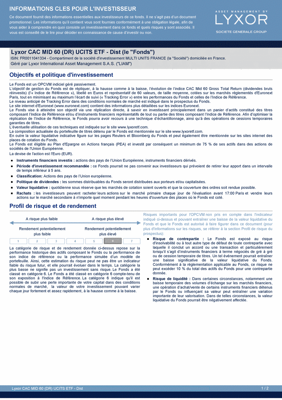 DICI Lyxor CAC MID 60 (DR) UCITS ETF - Dist - 19/02/2021 - Français