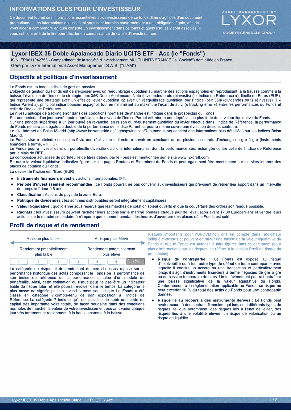 DICI Lyxor IBEX 35 Doble Apalancado Diario UCITS ETF - Acc - 19/02/2021 - Français
