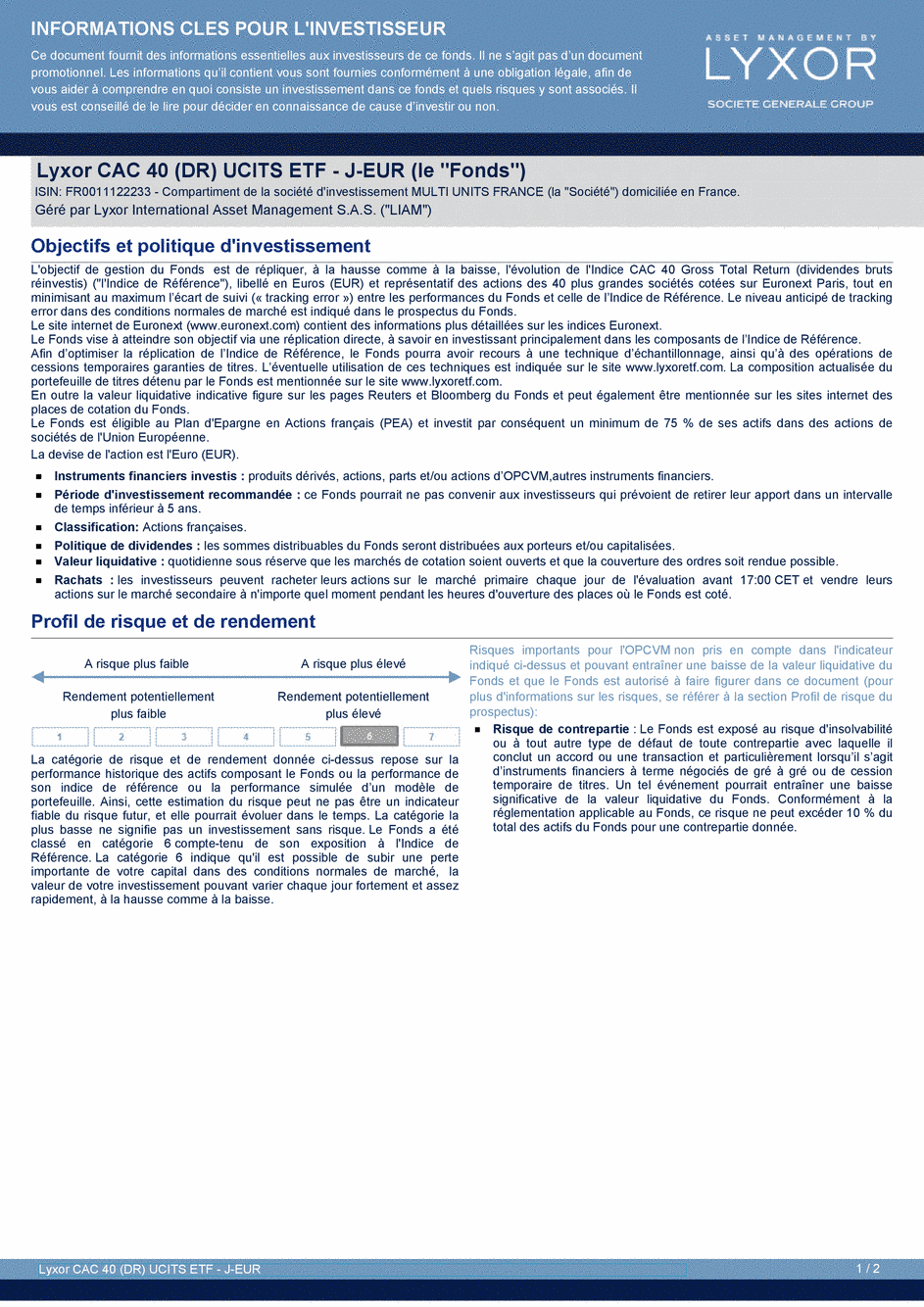 DICI Lyxor CAC 40 (DR) UCITS ETF - J-EUR - 05/09/2019 - Français