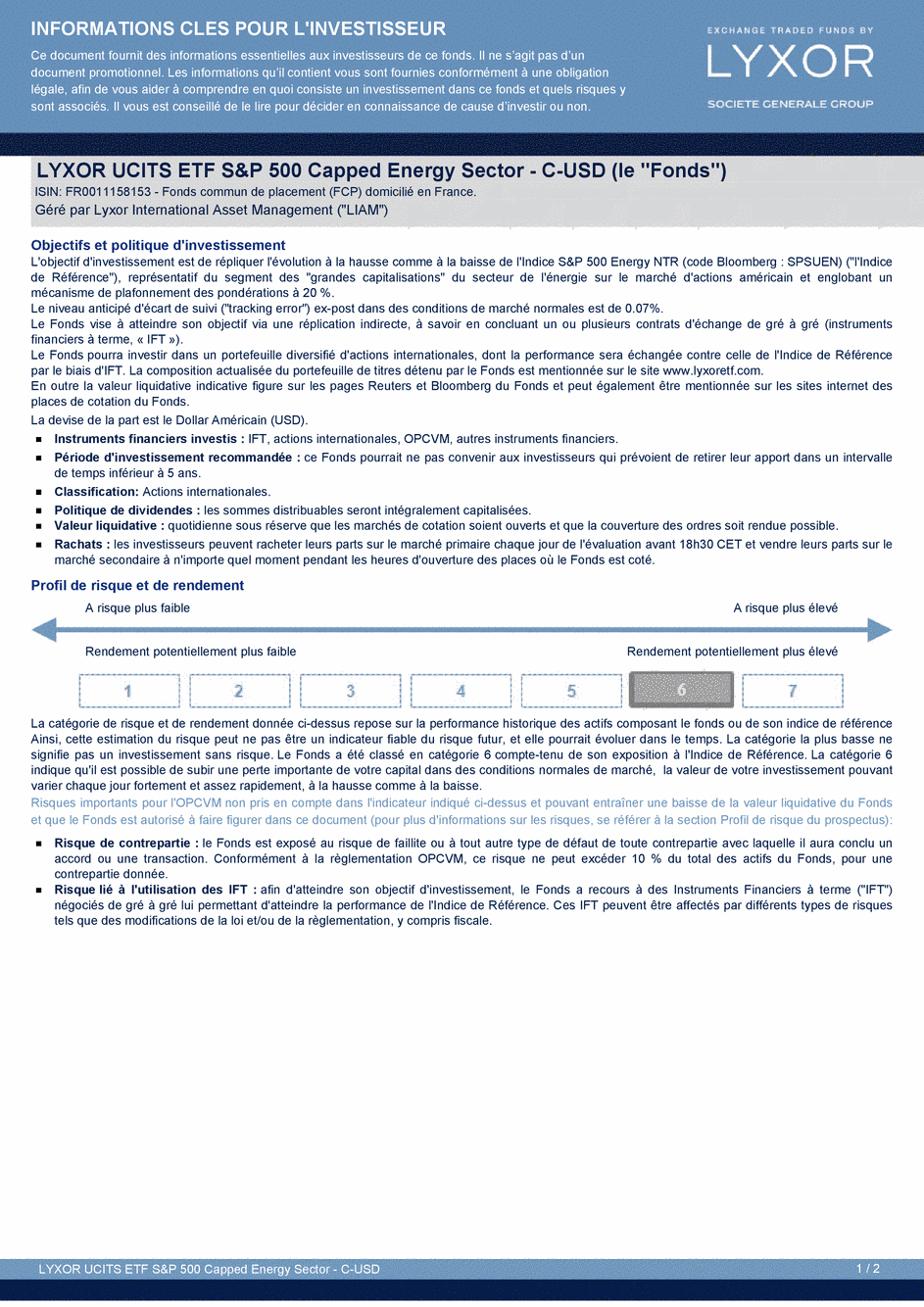DICI LYXOR UCITS ETF S&P 500 CAPPED ENERGY SECTOR PART C-USD - 11/02/2015 - Français
