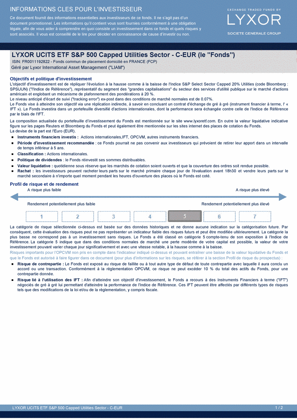 DICI LYXOR UCITS ETF S&P 500 CAPPED UTILITIES SECTOR PART C-EUR - 15/09/2014 - Français