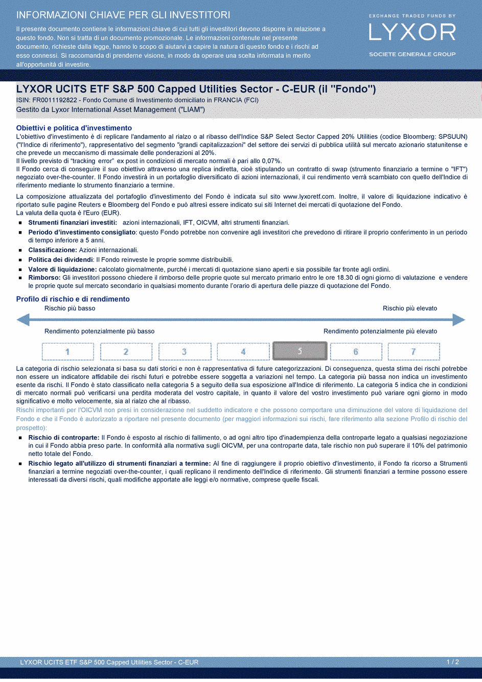 DICI LYXOR UCITS ETF S&P 500 CAPPED UTILITIES SECTOR PART C-USD - 15/09/2014 - Italien