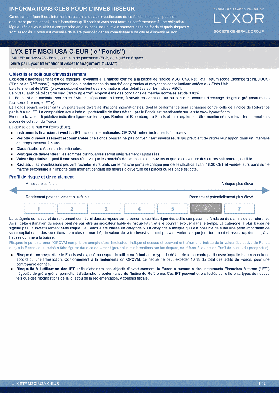 DICI Lyxor MSCI USA UCITS ETF - Acc - 27/04/2015 - Français
