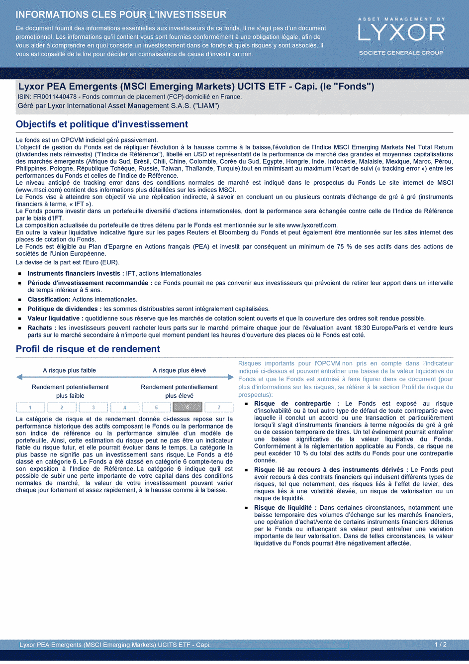 DICI Lyxor PEA Emergents (MSCI Emerging Markets) UCITS ETF - Capi. - 19/02/2021 - Français