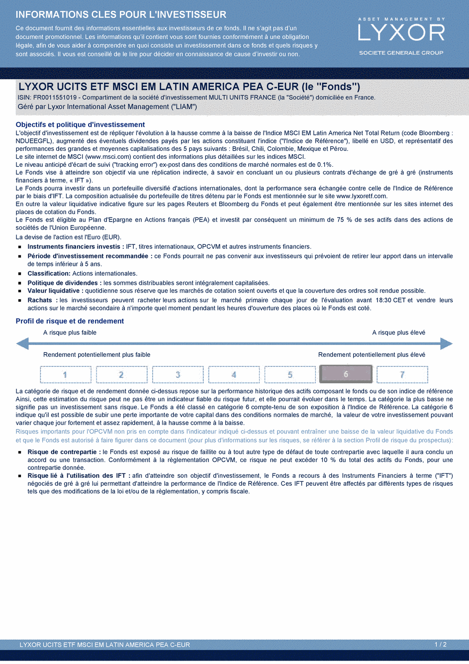 DICI Lyxor PEA Amerique Latine (MSCI EM Latin America) UCITS ETF - Capi. - 22/05/2015 - Français