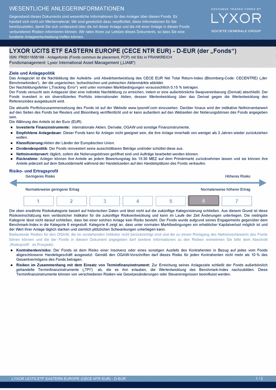 DICI LYXOR EASTERN EUROPE (CECE NTR EUR) UCITS ETF D-EUR - 17/10/2014 - Allemand