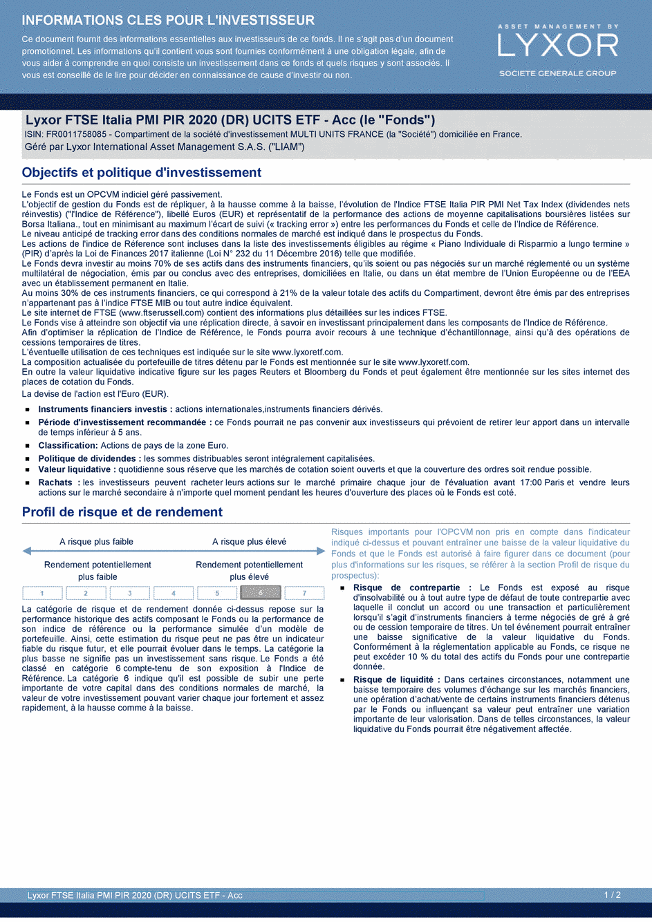 DICI Lyxor FTSE Italia PMI PIR 2020 (DR) UCITS ETF - Acc - 30/03/2020 - Français