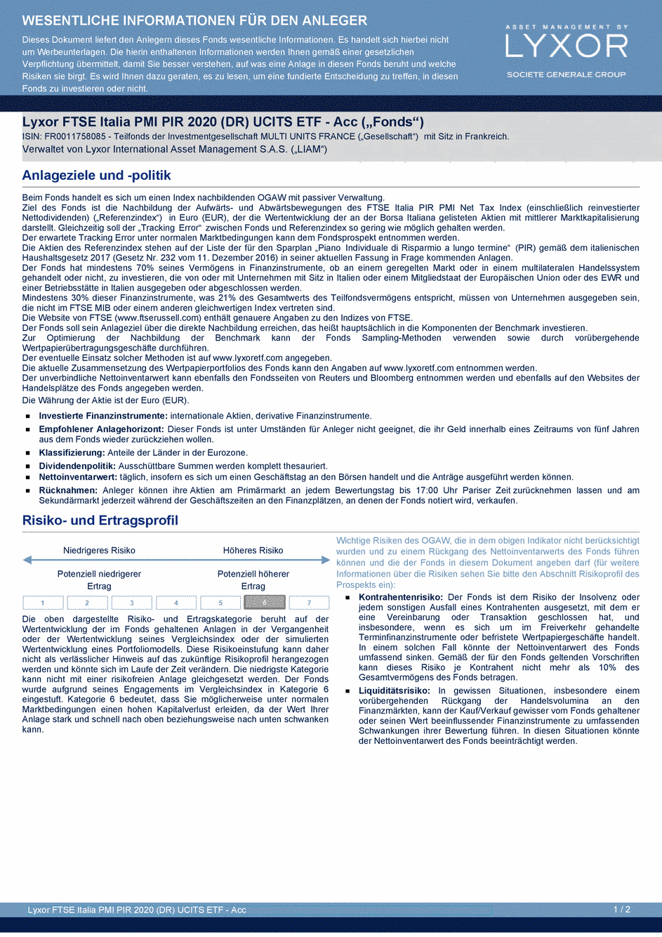 DICI Lyxor FTSE Italia PMI PIR 2020 (DR) UCITS ETF - Acc - 30/03/2020 - Allemand