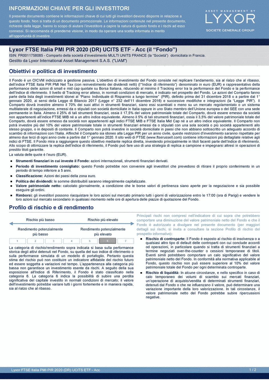 DICI Lyxor FTSE Italia PMI PIR 2020 (DR) UCITS ETF - Acc - 21/07/2020 - Italien