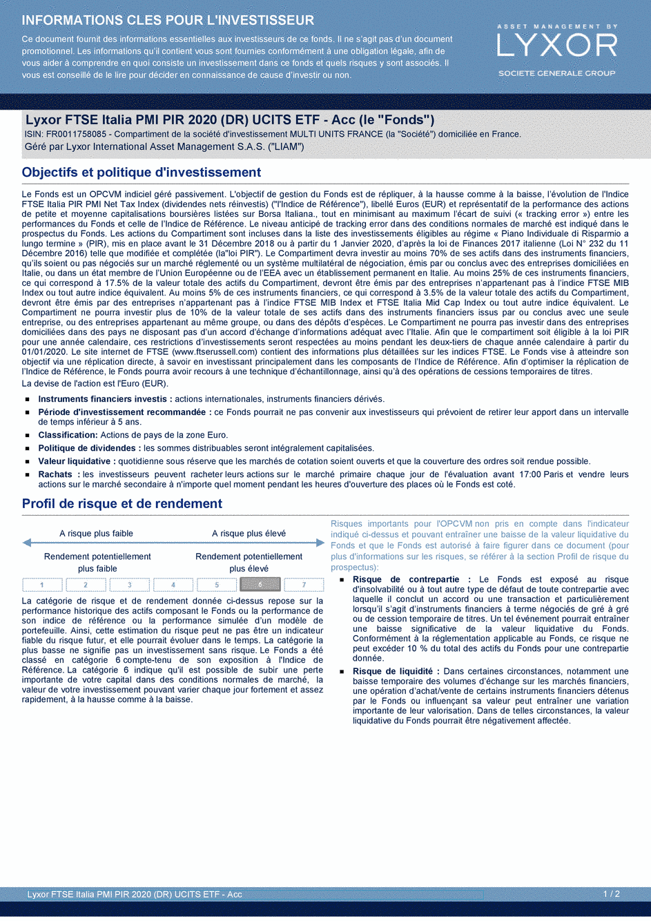 DICI Lyxor FTSE Italia PMI PIR 2020 (DR) UCITS ETF - Acc - 19/02/2021 - Français