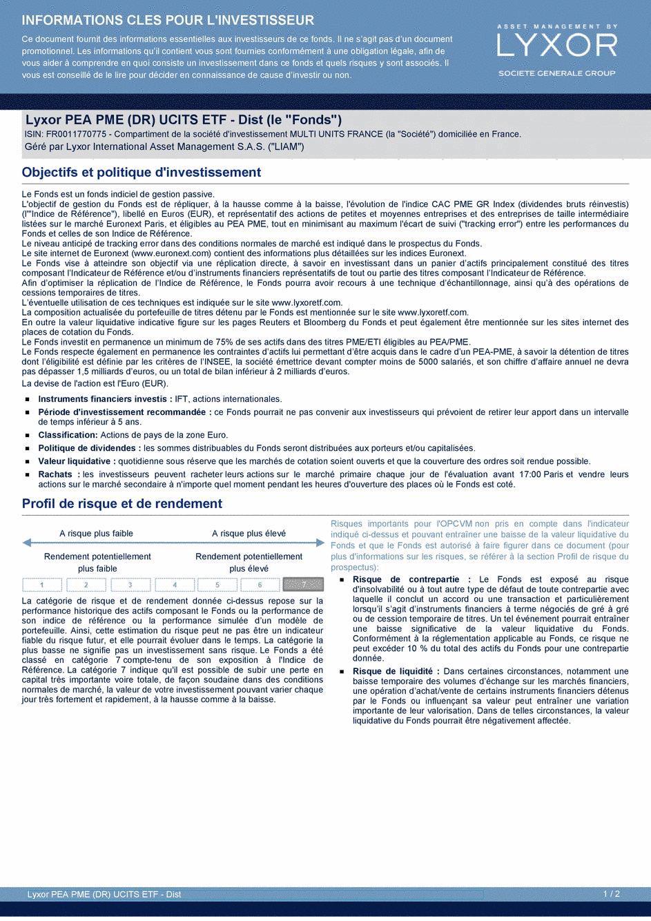 DICI Lyxor PEA PME (DR) UCITS ETF - Dist - 19/02/2021 - Français