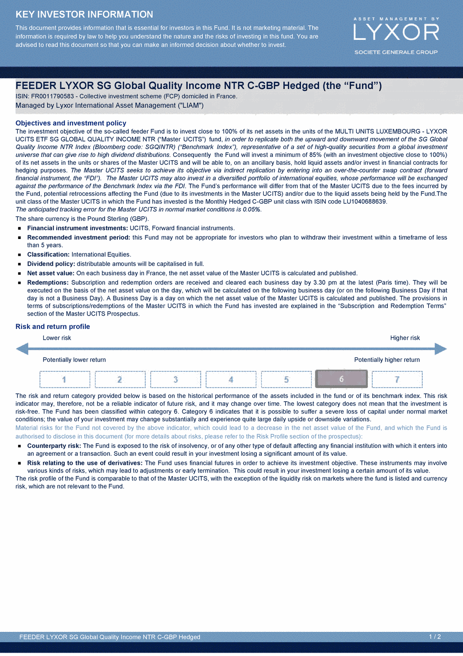 DICI FEEDER LYXOR SG GLOBAL QUALITY INCOME NTR C-GBP-Hedged - 21/04/2015 - Anglais