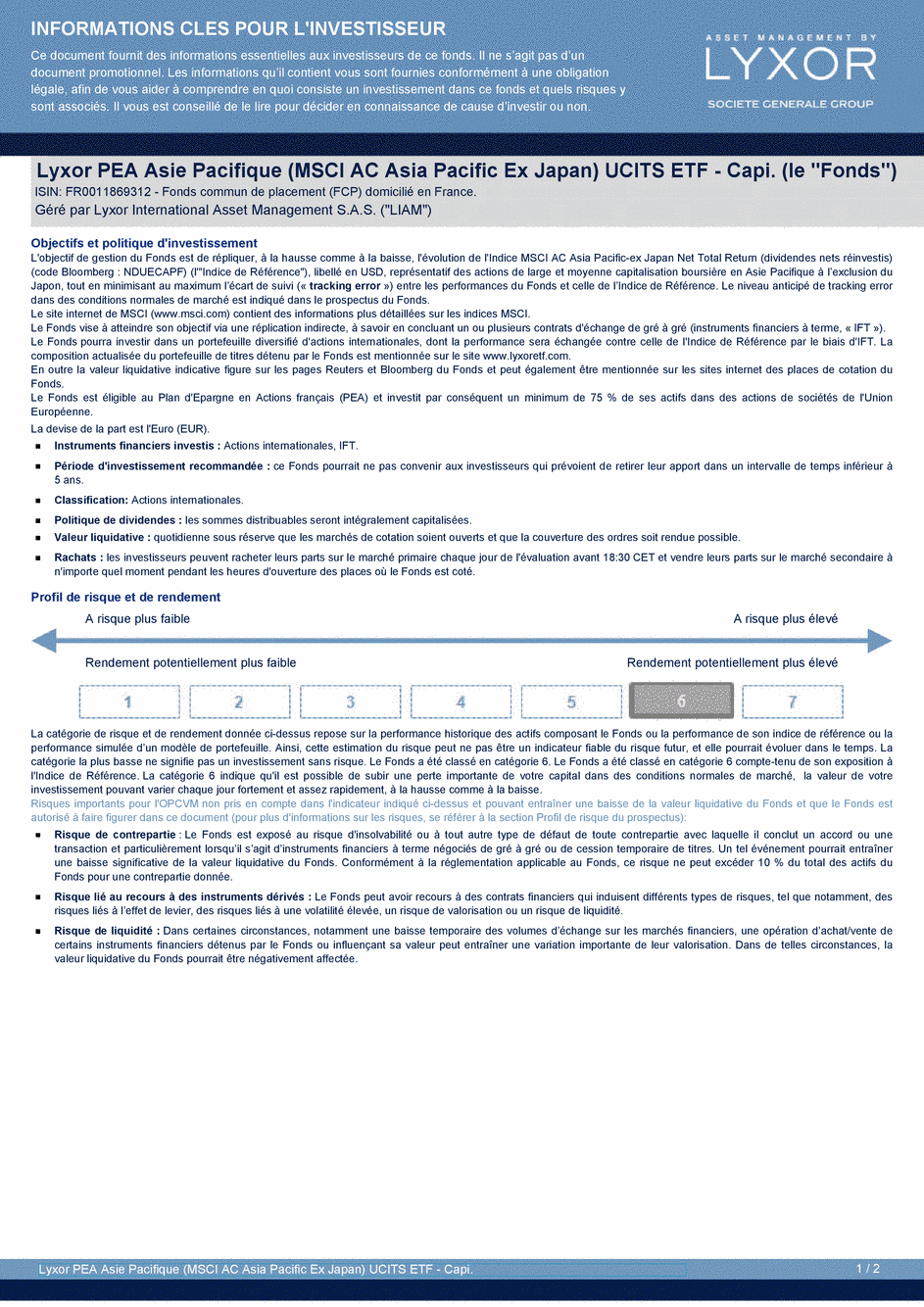 DICI Lyxor PEA Asie Pacifique (MSCI AC Asia Pacific Ex Japan) UCITS ETF - Capi. - 15/02/2019 - Français
