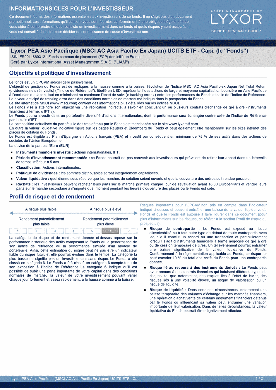 DICI Lyxor PEA Asie Pacifique (MSCI AC Asia Pacific Ex Japan) UCITS ETF - Capi. - 19/02/2021 - Français
