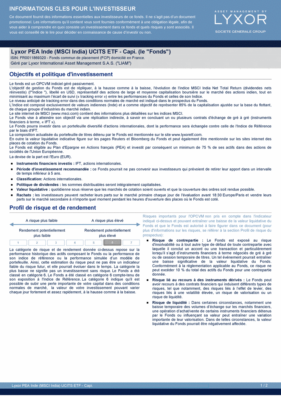 DICI Lyxor PEA Inde (MSCI India) UCITS ETF - Capi. - 21/07/2020 - Français