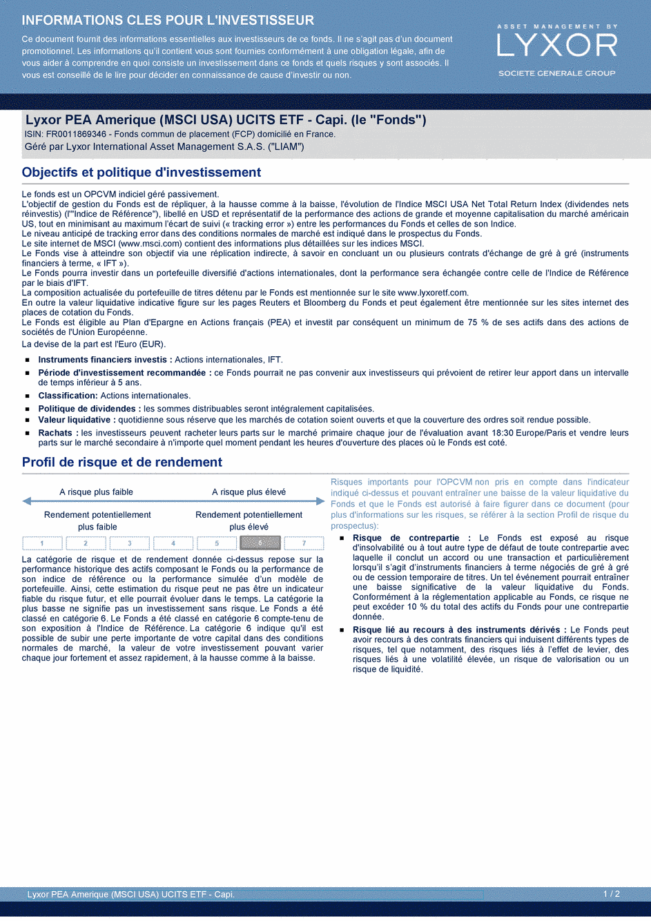 DICI Lyxor PEA Amerique (MSCI USA) UCITS ETF - Capi. - 21/07/2020 - Français