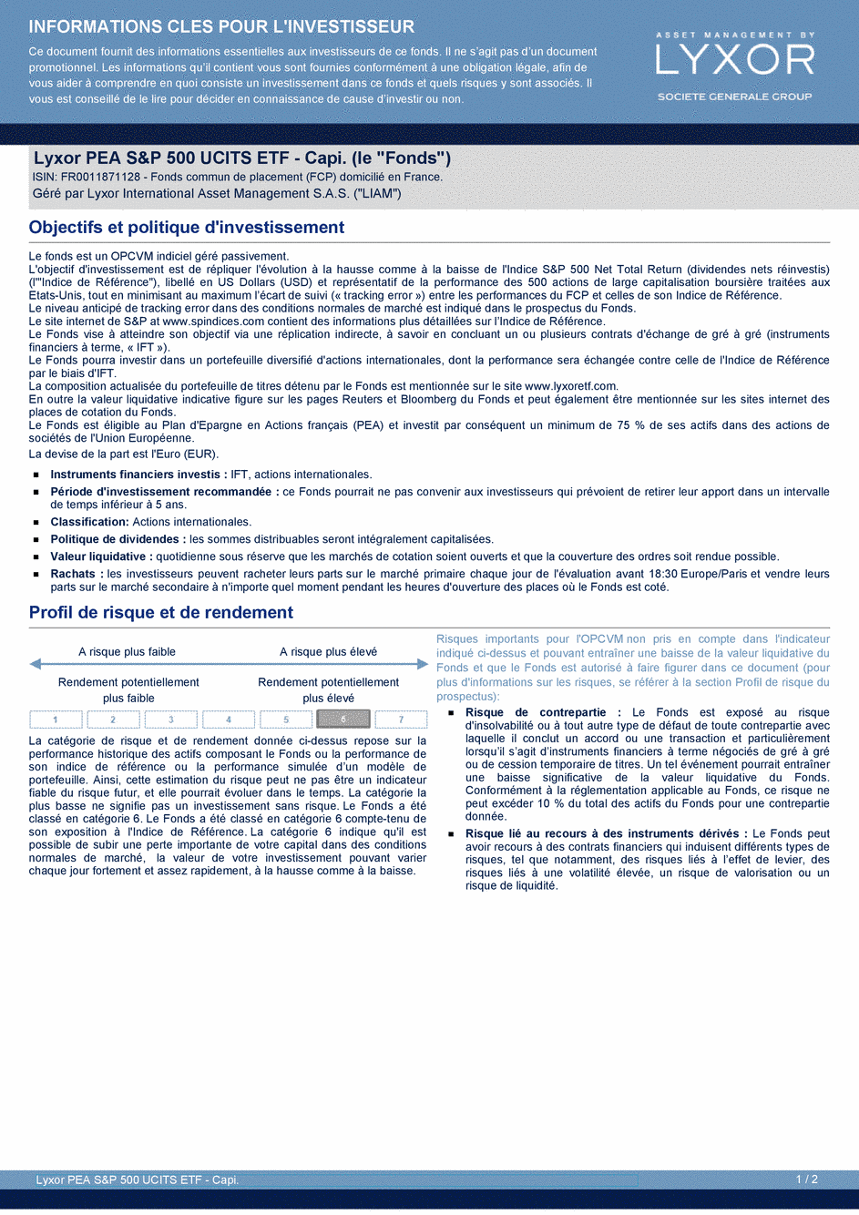 DICI Lyxor PEA S&P 500 UCITS ETF - Capi. - 19/02/2021 - Français