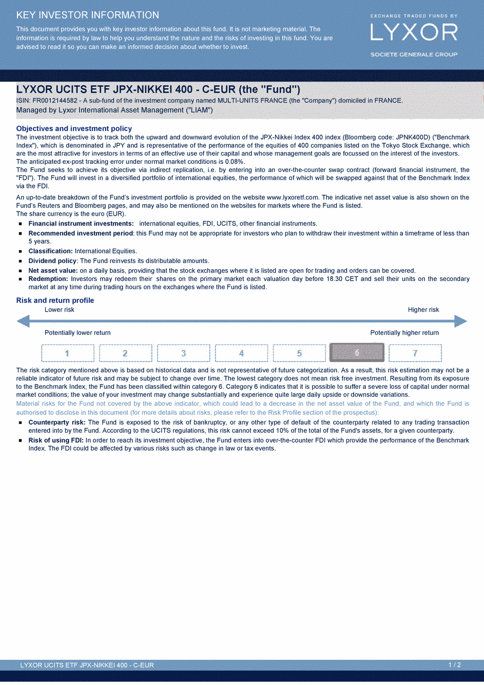 DICI LYXOR JPX-NIKKEI 400 UCITS ETF (DR) C-EUR - 10/09/2014 - Anglais