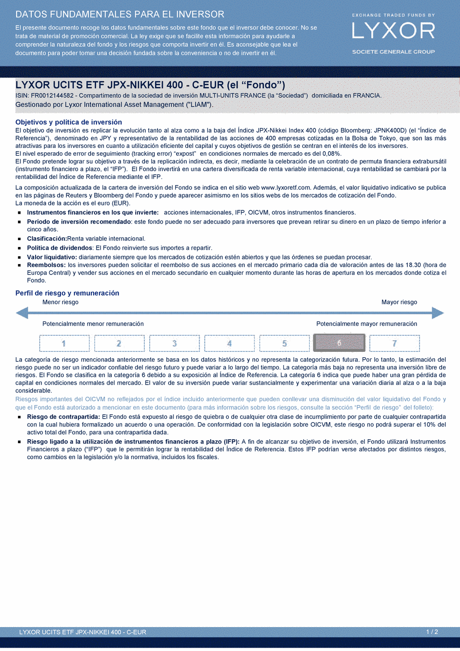 DICI LYXOR JPX-NIKKEI 400 UCITS ETF (DR) C-EUR - 10/09/2014 - Espagnol