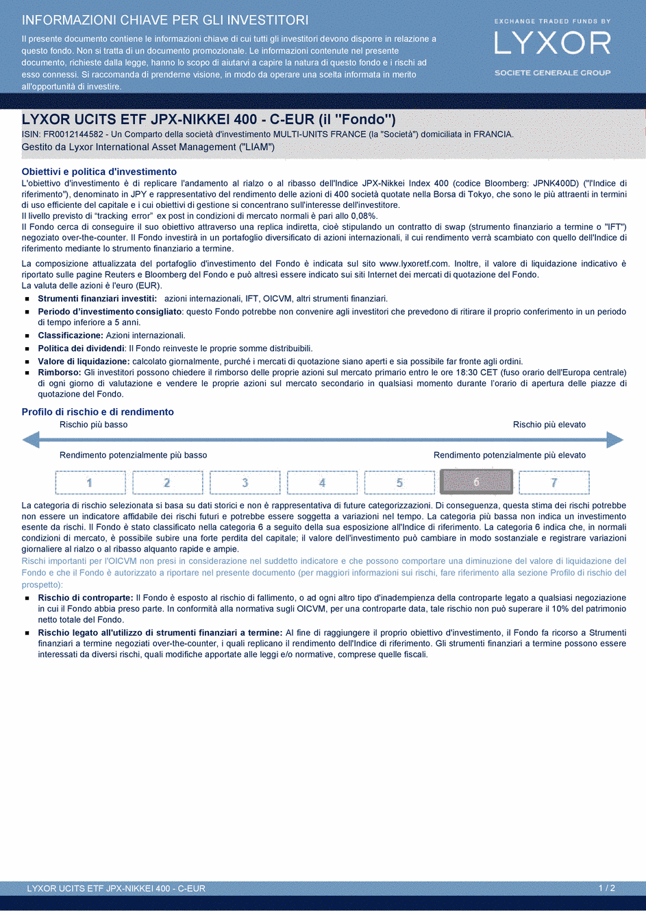 DICI LYXOR JPX-NIKKEI 400 UCITS ETF (DR) C-EUR - 10/09/2014 - Italien
