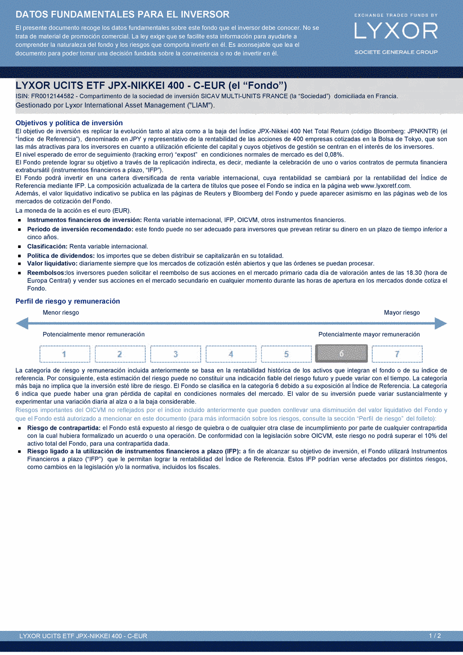 DICI LYXOR JPX-NIKKEI 400 UCITS ETF (DR) C-EUR - 24/03/2015 - Espagnol
