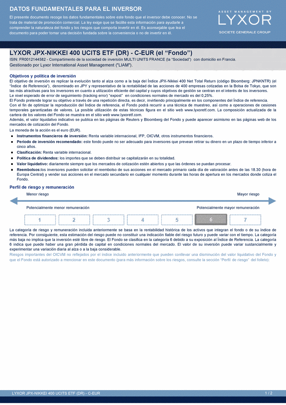 DICI LYXOR JPX-NIKKEI 400 UCITS ETF (DR) C-EUR - 20/08/2015 - Espagnol