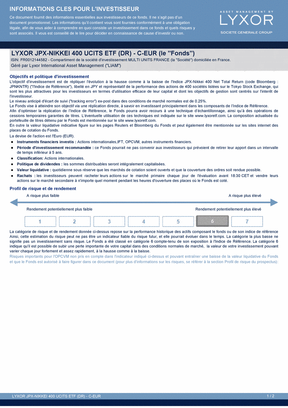 DICI LYXOR JPX-NIKKEI 400 UCITS ETF (DR) C-EUR - 20/08/2015 - Français