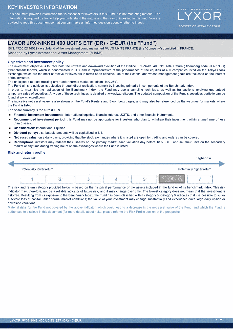 DICI LYXOR JPX-NIKKEI 400 UCITS ETF (DR) C-EUR - 20/08/2015 - Anglais