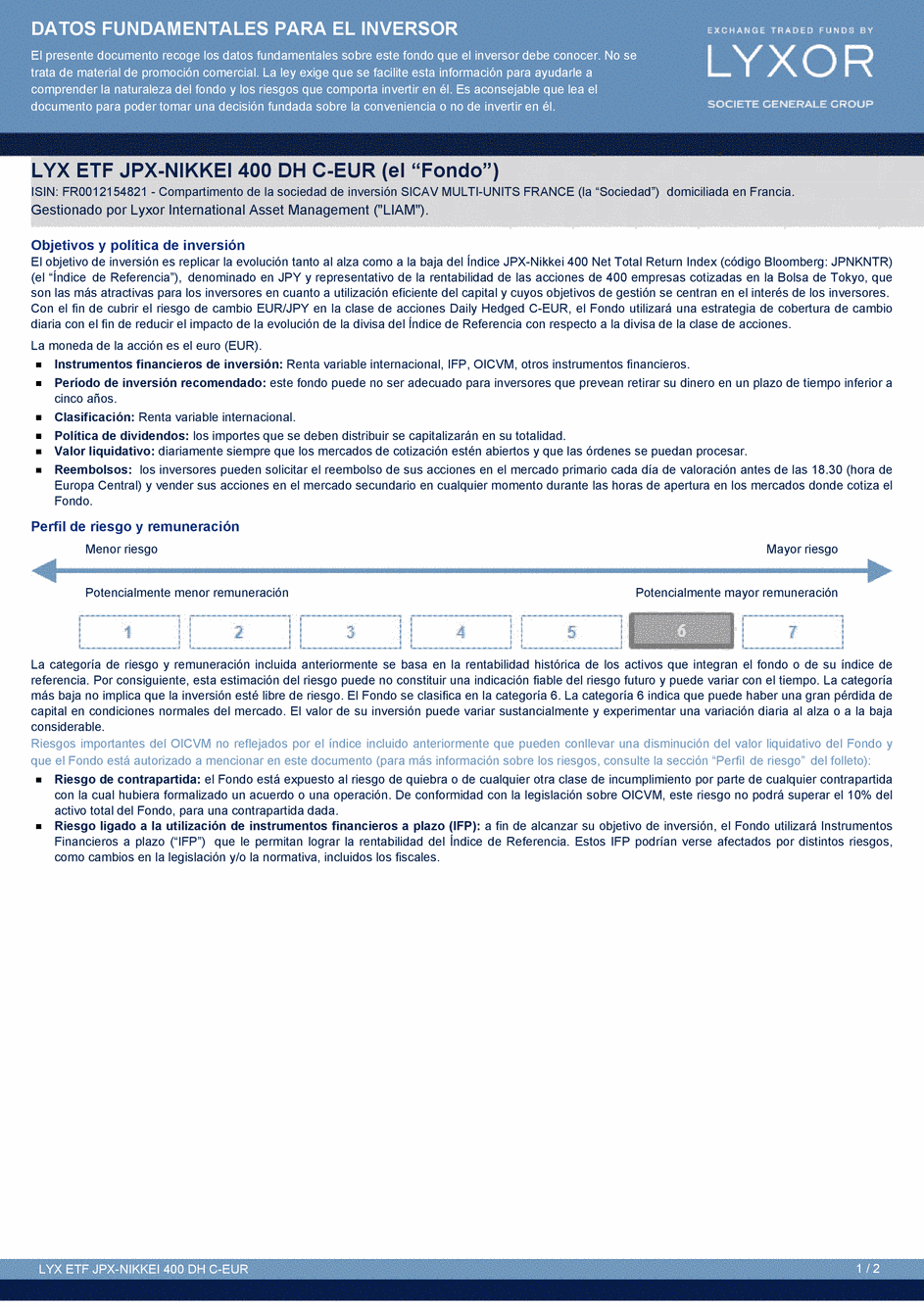 DICI LYXOR JPX-NIKKEI 400 UCITS ETF (DR) Daily Hedged C-EUR - 24/03/2015 - Espagnol