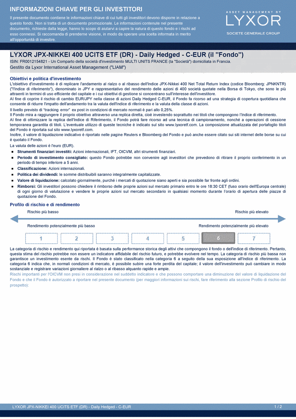 DICI LYXOR JPX-NIKKEI 400 UCITS ETF (DR) Daily Hedged C-EUR - 20/08/2015 - Italien
