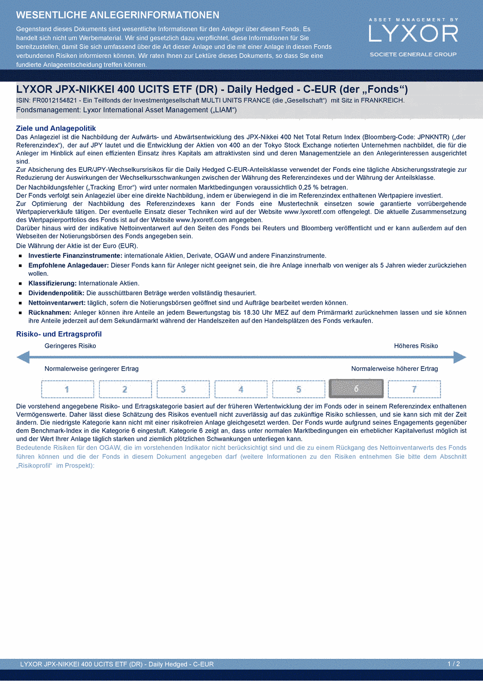 DICI LYXOR JPX-NIKKEI 400 UCITS ETF (DR) Daily Hedged C-EUR - 20/08/2015 - Allemand