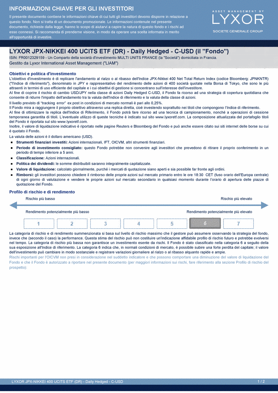 DICI LYXOR JPX-NIKKEI 400 UCITS ETF (DR) Daily Hedged C-USD - 20/08/2015 - Italien