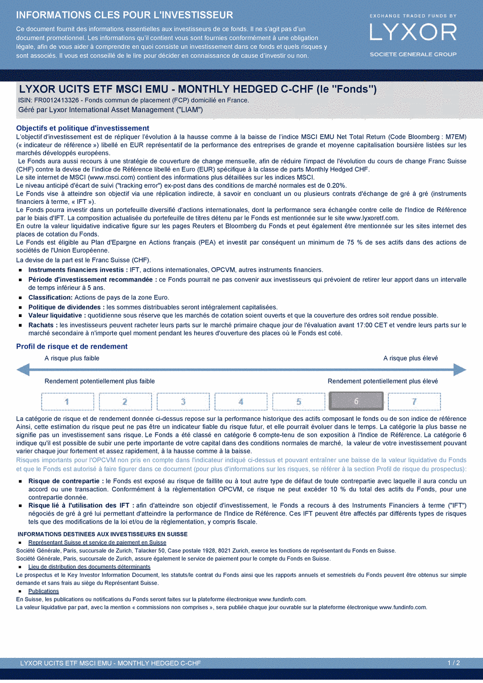 DICI LYXOR MSCI EMU UCITS ETF Daily Hedged C-CHF - 21/07/2015 - Français