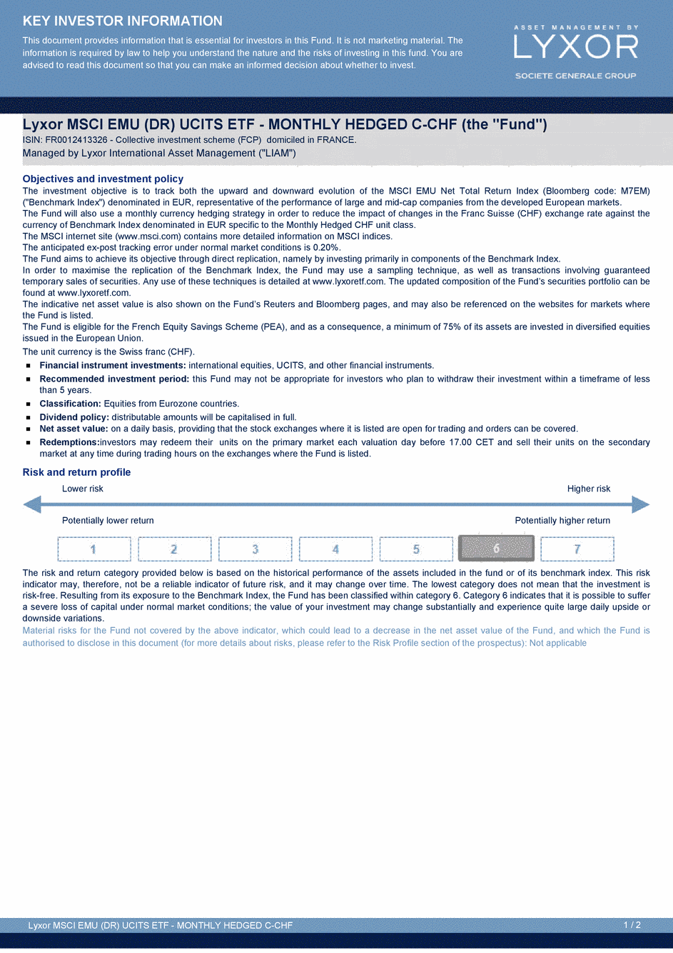 DICI LYXOR MSCI EMU UCITS ETF Daily Hedged C-CHF - 17/12/2015 - Anglais