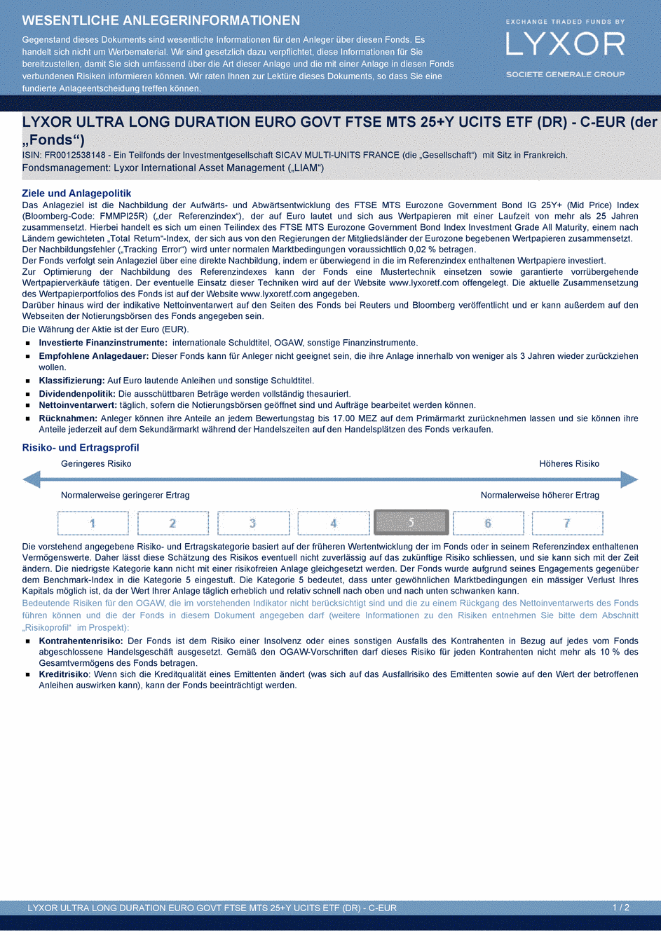 DICI LYXOR ULTRA LONG DURATION EURO GOVT FTSE MTS 25+Y (DR) UCITS ETF - C-EUR - 26/03/2015 - Allemand